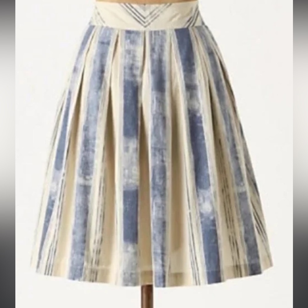 Anthropologie Blue and Cream Midi Skirt